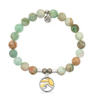 Green Quartz Gemstone Bracelet with Rising Sun Sterling Silver Charm