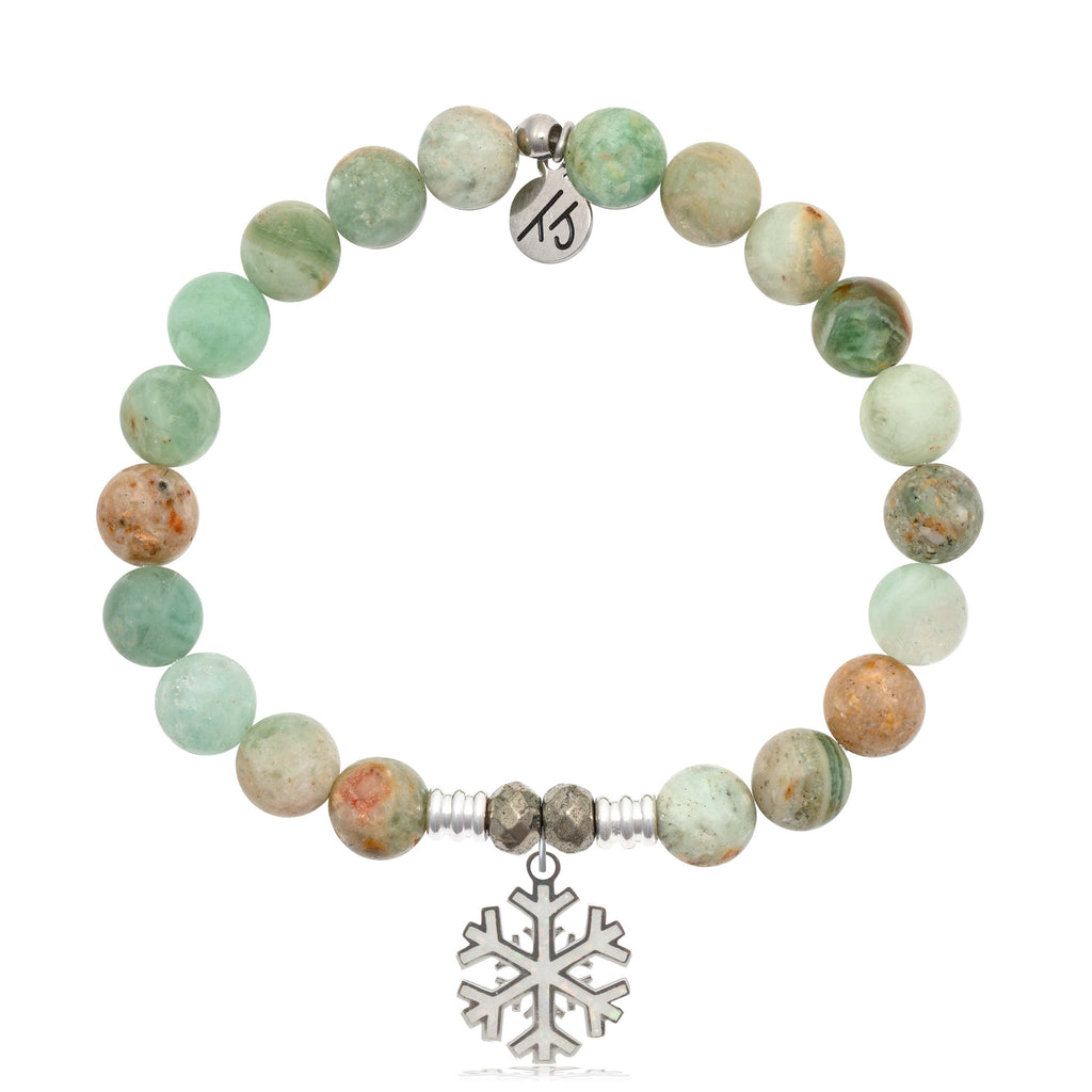 Green Quartz Gemstone Bracelet with Snowflake Opal Sterling Silver Charm
