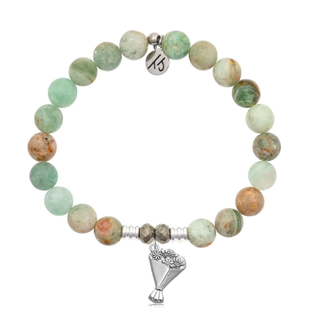 Green Quartz Gemstone Bracelet with Thinking of You Sterling Silver Charm