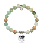 Green Quartz Stone Bracelet with Grad Cap Sterling Silver Charm