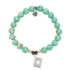 Green Shell Gemstone Bracelet with Memories Sterling Silver Charm