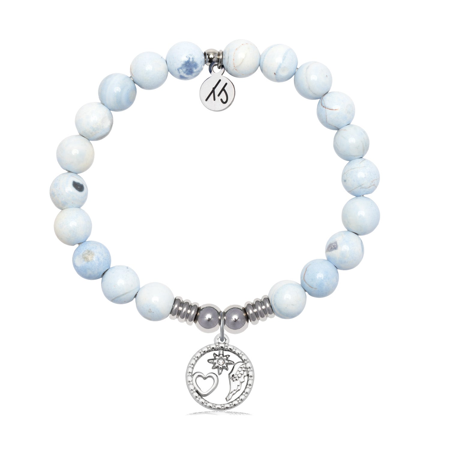 Guiding Angels Charm with Light Blue White Agate Gemstone Bracelet