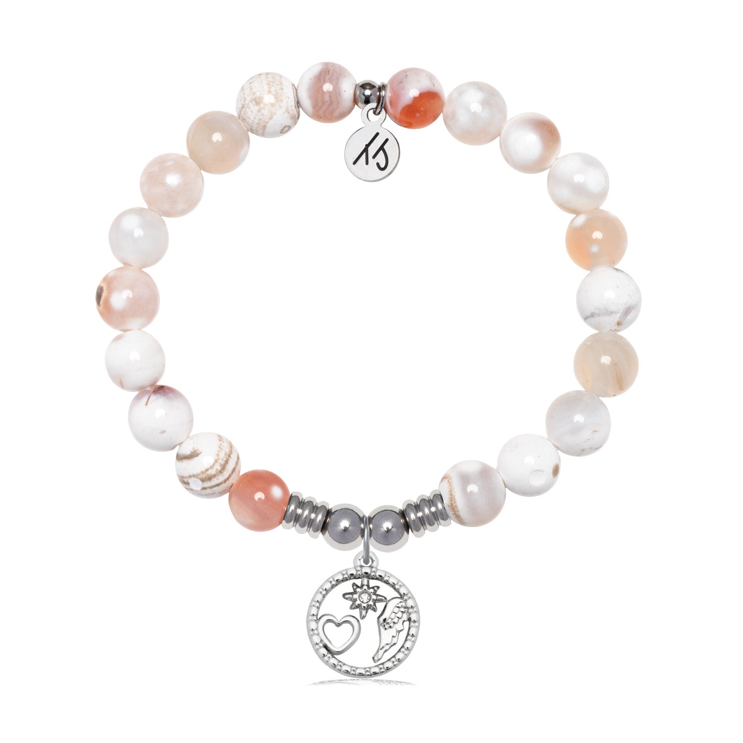 Guiding Angels Charm with White Natural Agate Gemstone Bracelet