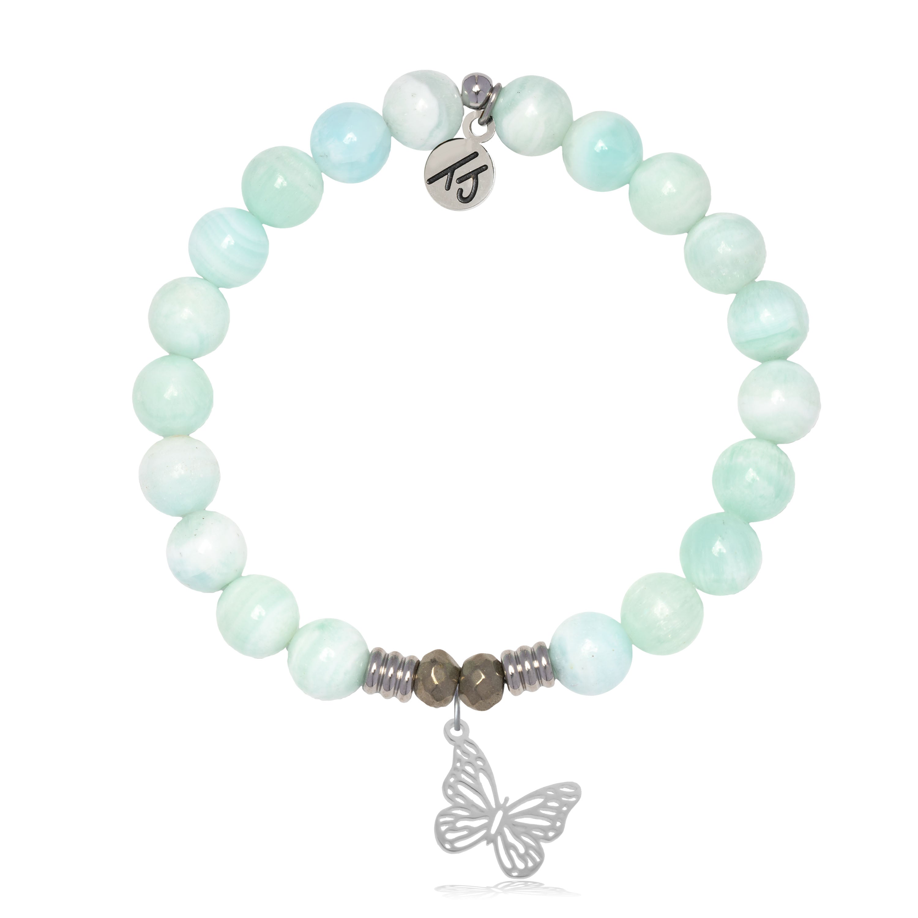 Hemimorphite Gemstone Bracelet with Butterfly Sterling Silver Charm