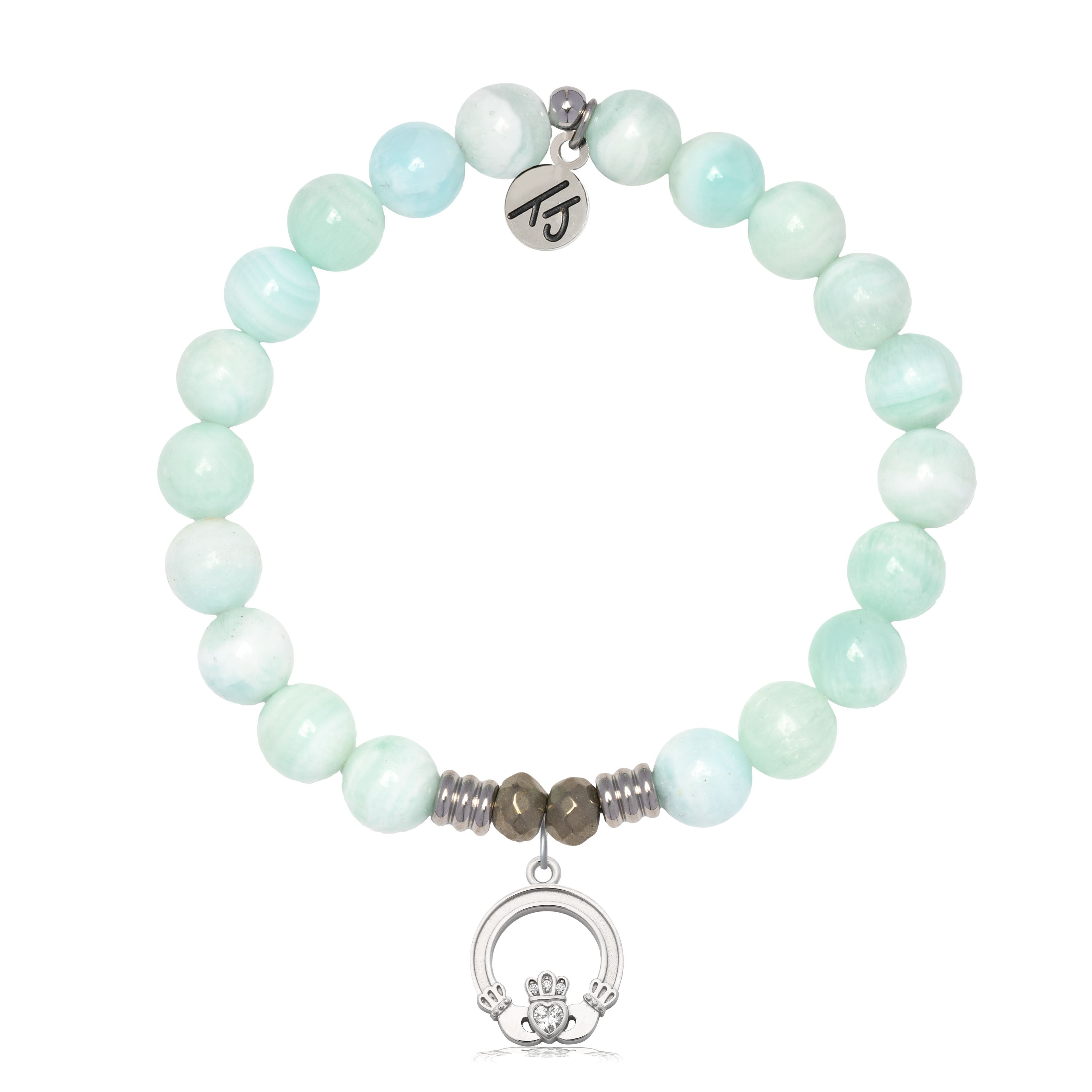 Hemimorphite Gemstone Bracelet with Claddagh Sterling Silver Charm