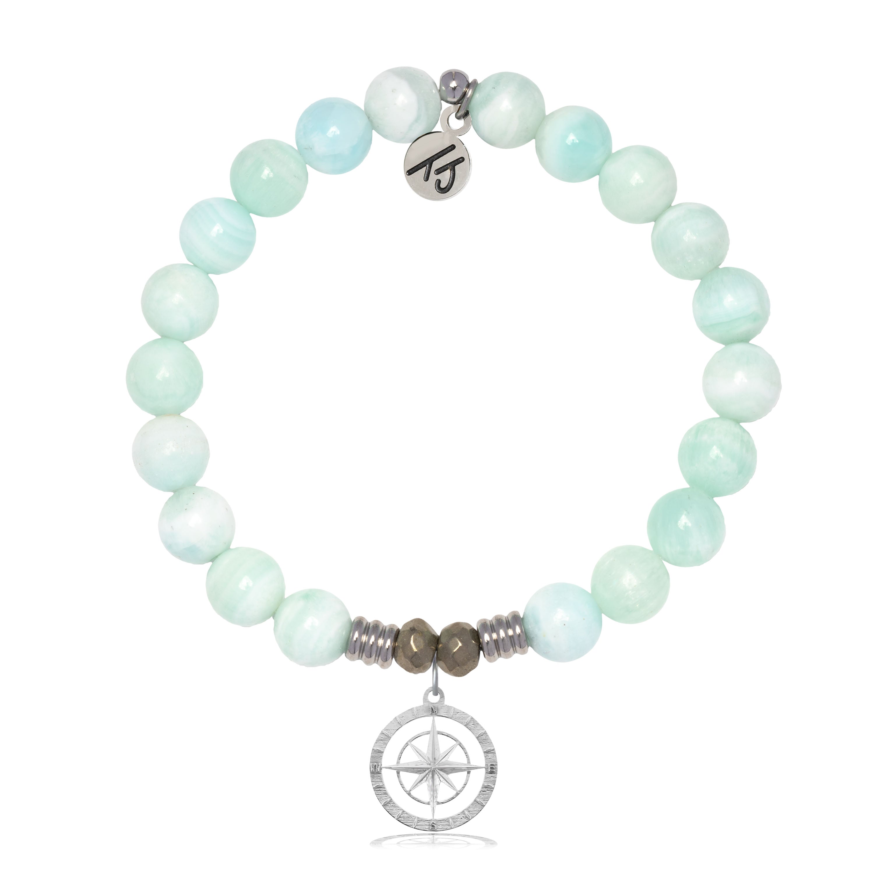 Hemimorphite Gemstone Bracelet with Compass Rose Sterling Silver Charm