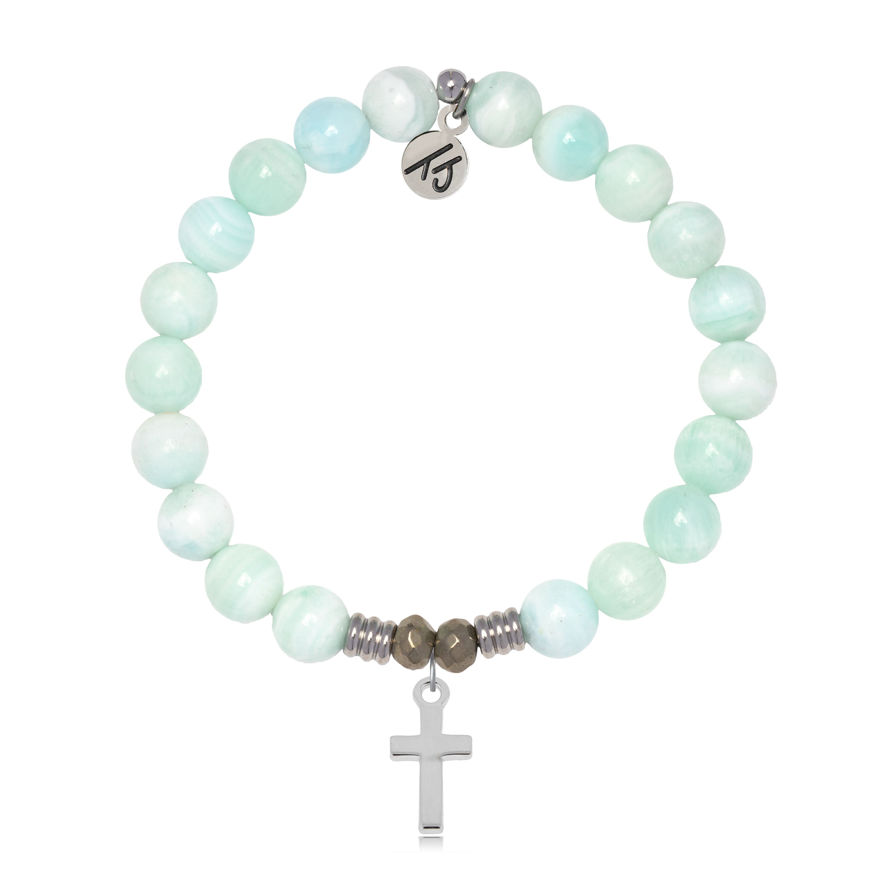 Hemimorphite Gemstone Bracelet with Cross Sterling Silver Charm