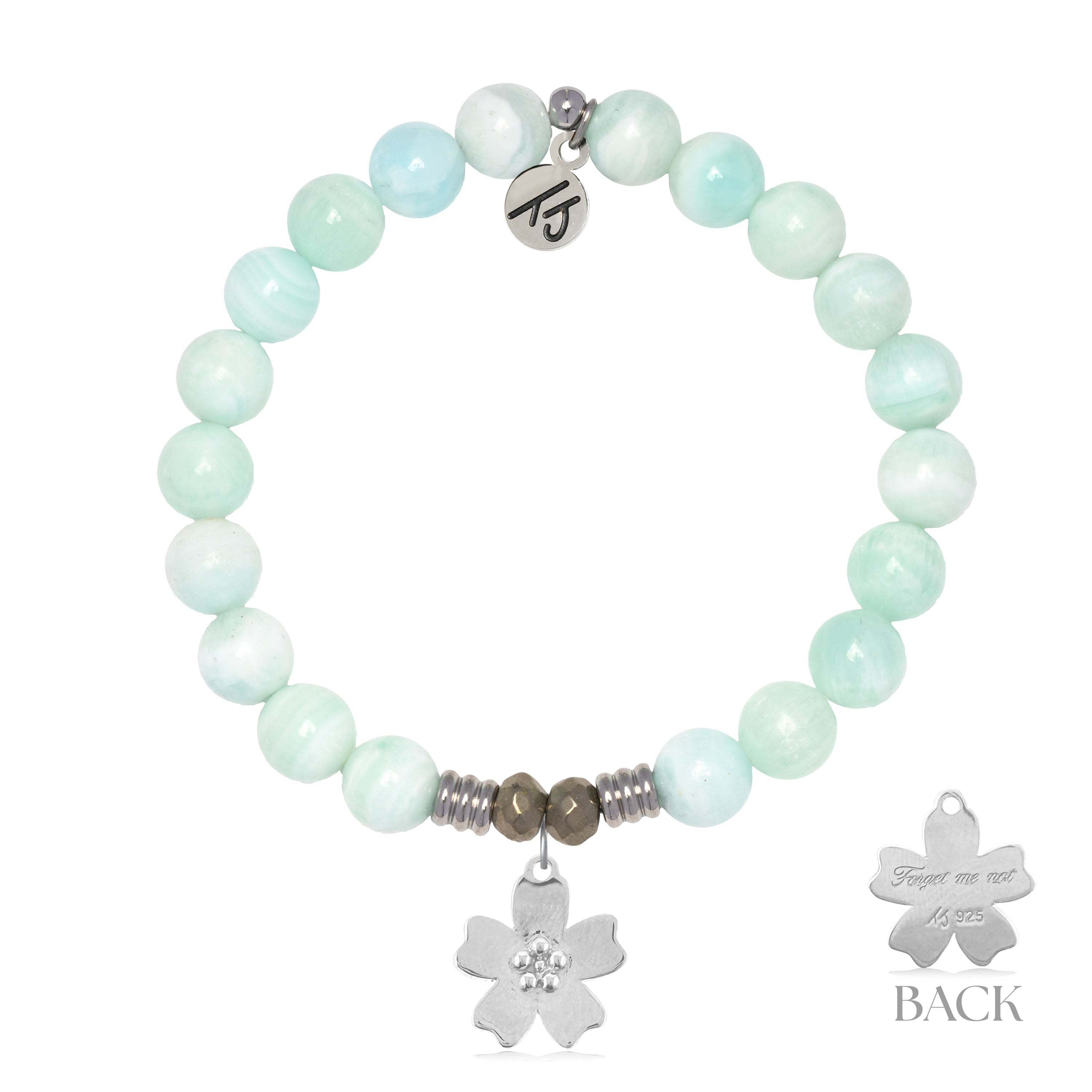 Hemimorphite Gemstone Bracelet with Forget Me Not Sterling Silver Charm