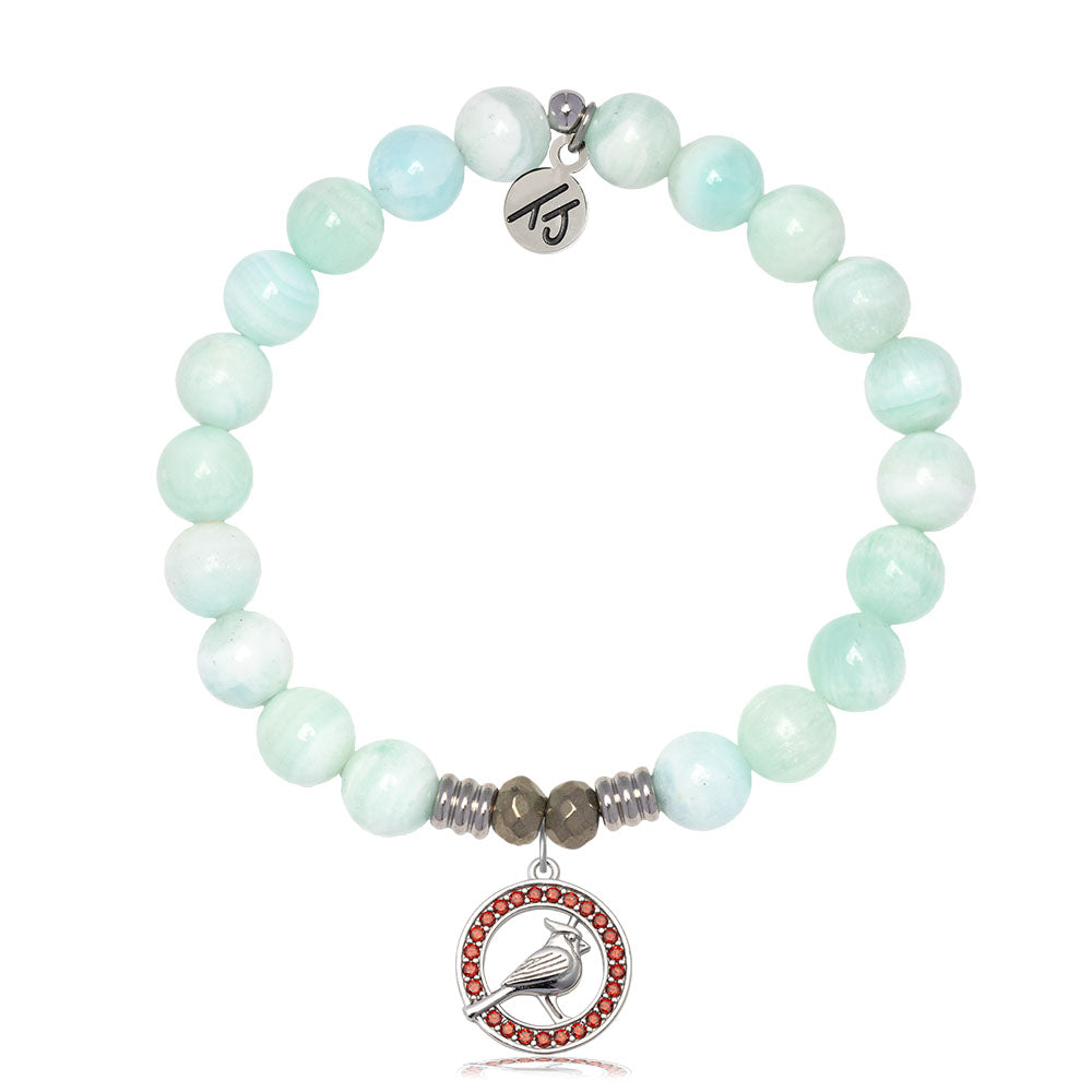 Hemimorphite Gemstone Bracelet with Garnet Cardinal CZ Sterling Silver Charm