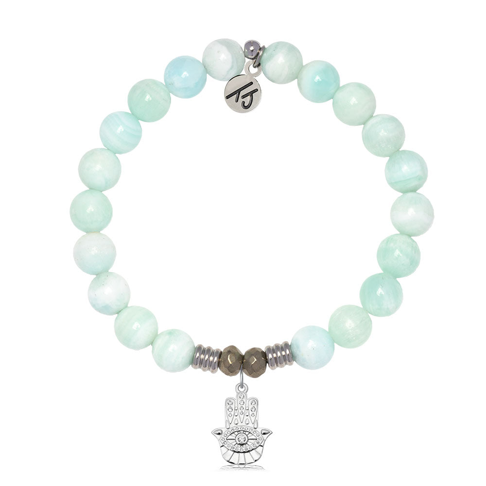 Hemimorphite Gemstone Bracelet with Hamsa CZ Sterling Silver Charm