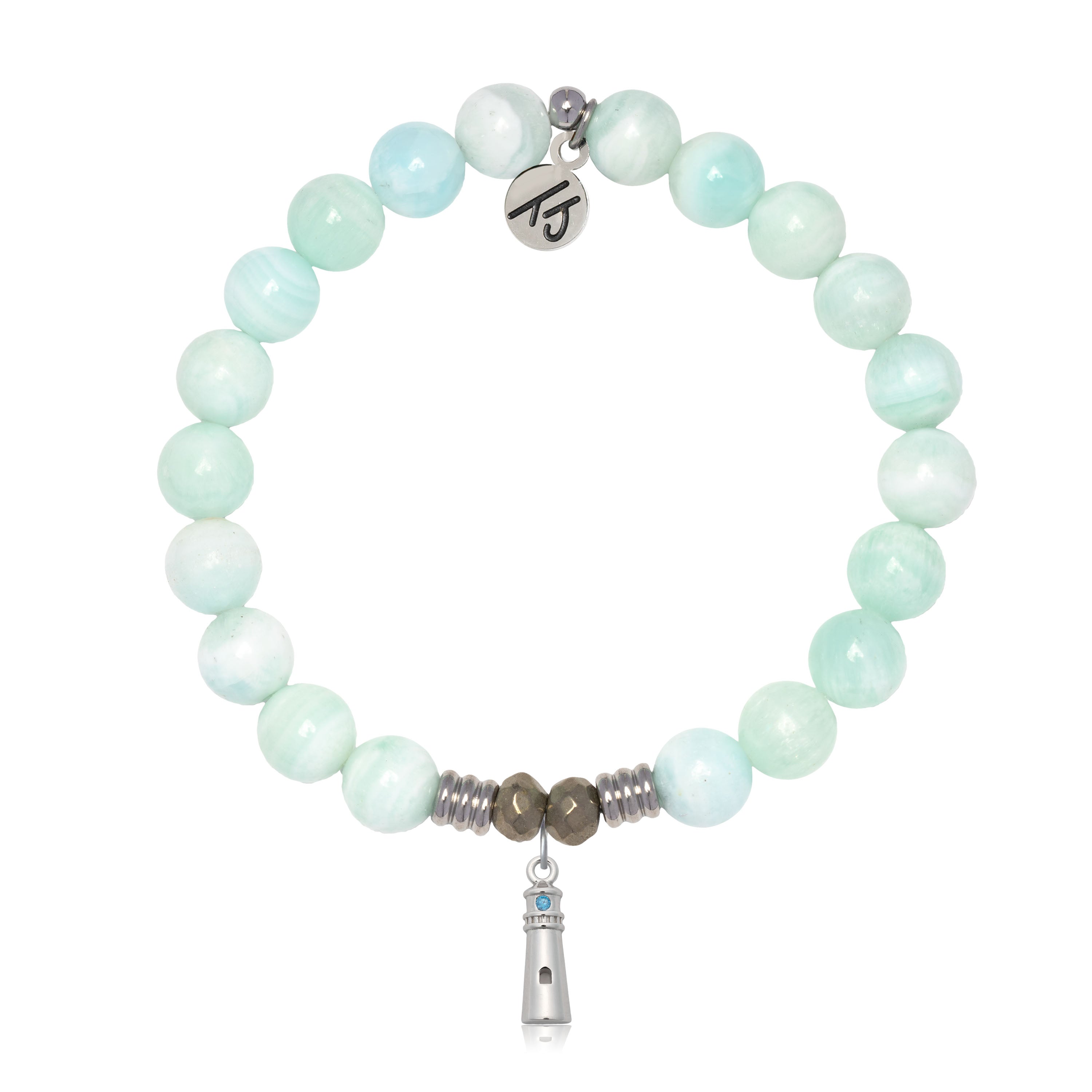 Hemimorphite Gemstone Bracelet with Lighthouse Sterling Silver Charm