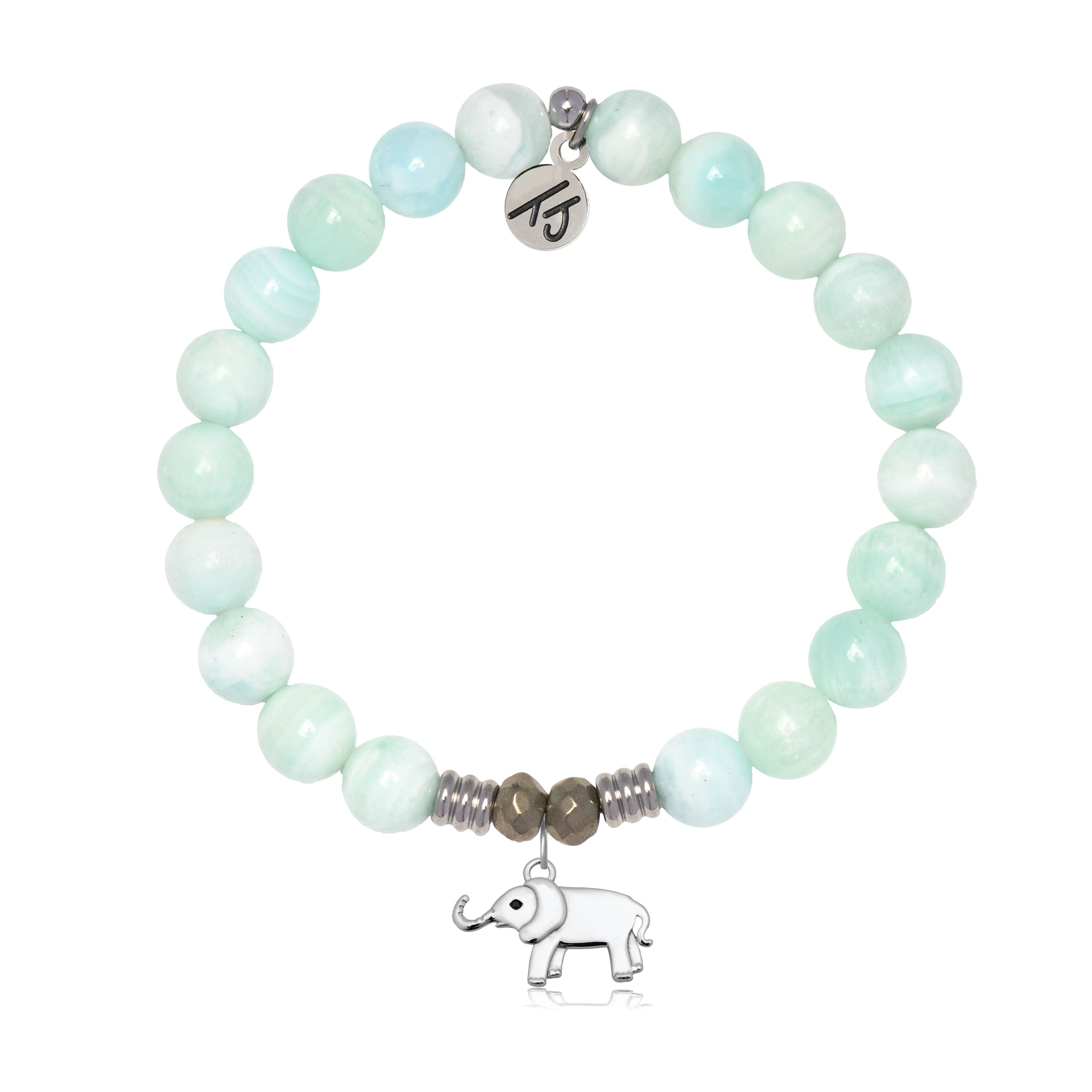 Hemimorphite Gemstone Bracelet with Lucky Elephant Sterling Silver Charm