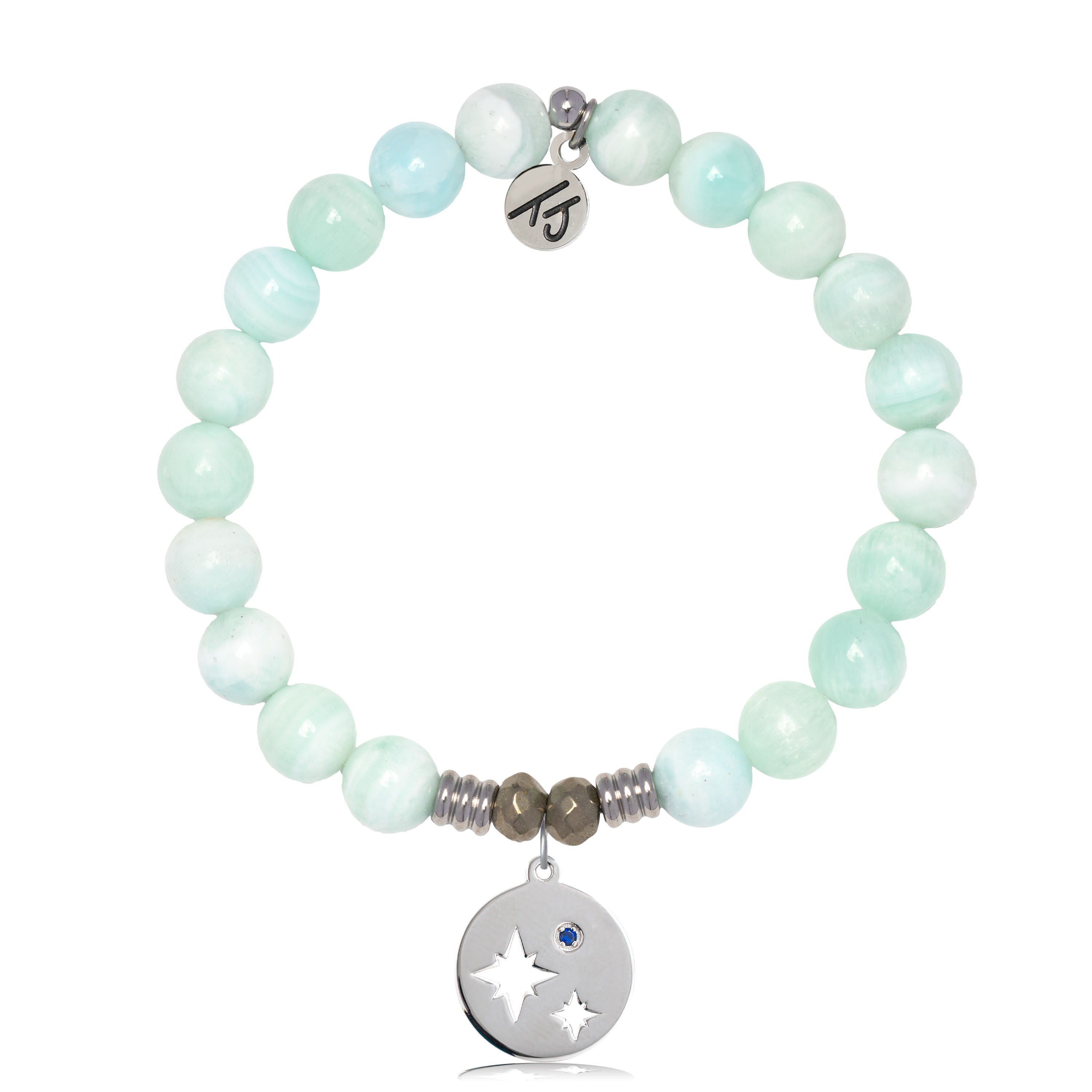 Hemimorphite Gemstone Bracelet with Mother Son Sterling Silver Charm