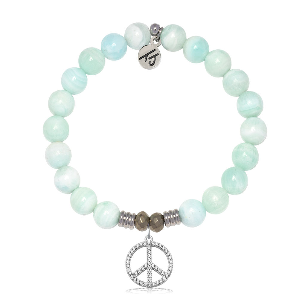 Hemimorphite Gemstone Bracelet with Peace CZ Sterling Silver Charm