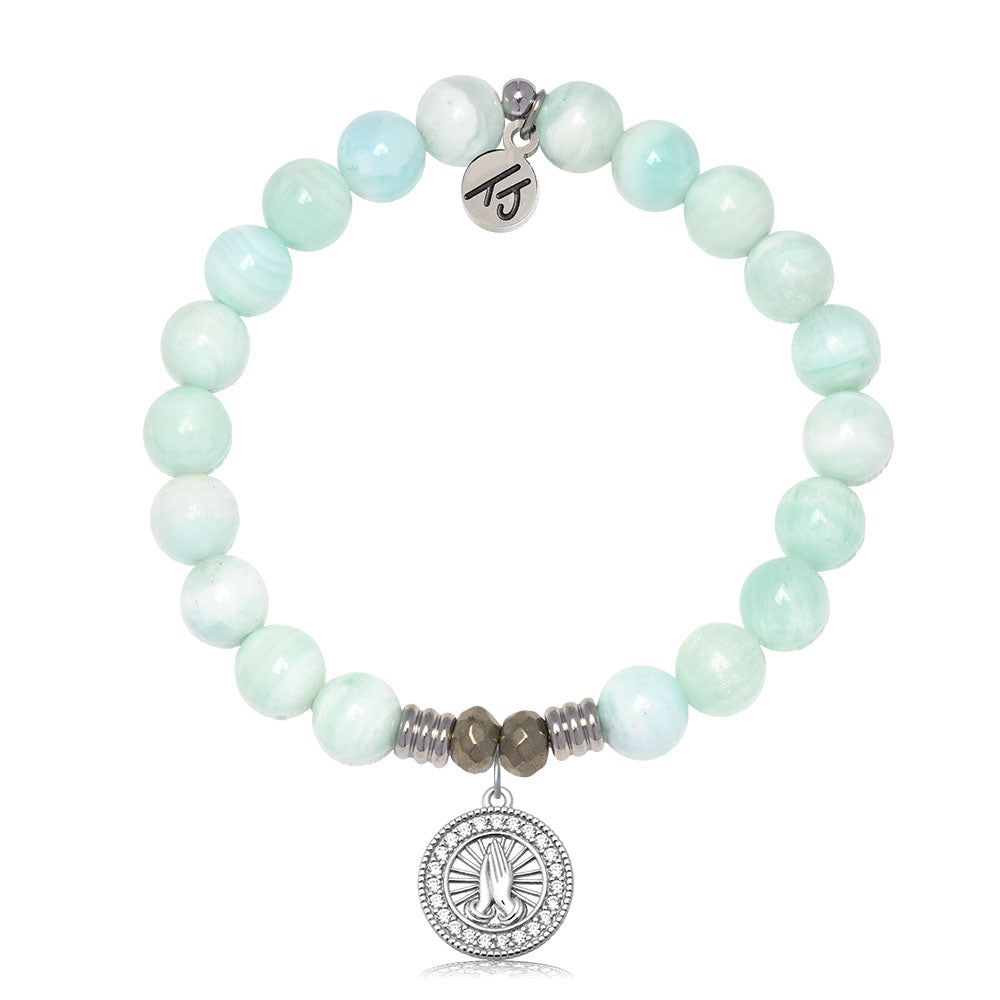 Hemimorphite Gemstone Bracelet with Prayers CZ Sterling Silver Charm