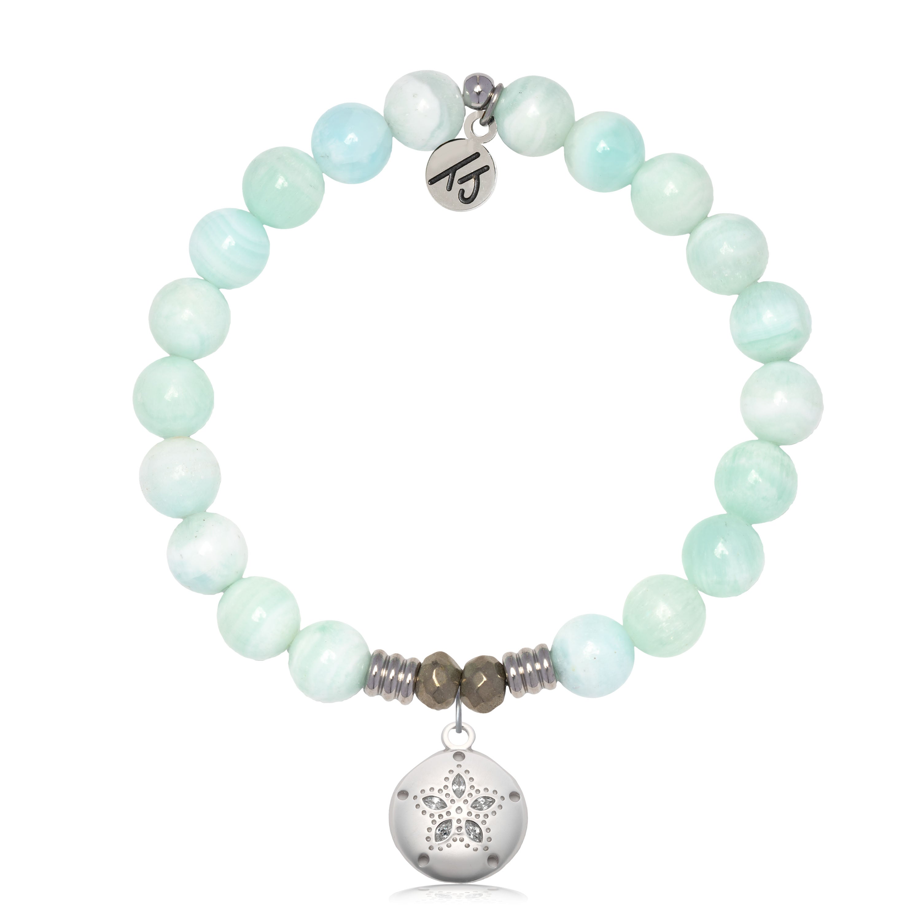 Hemimorphite Gemstone Bracelet with Sand Dollar CZ Sterling Silver Charm