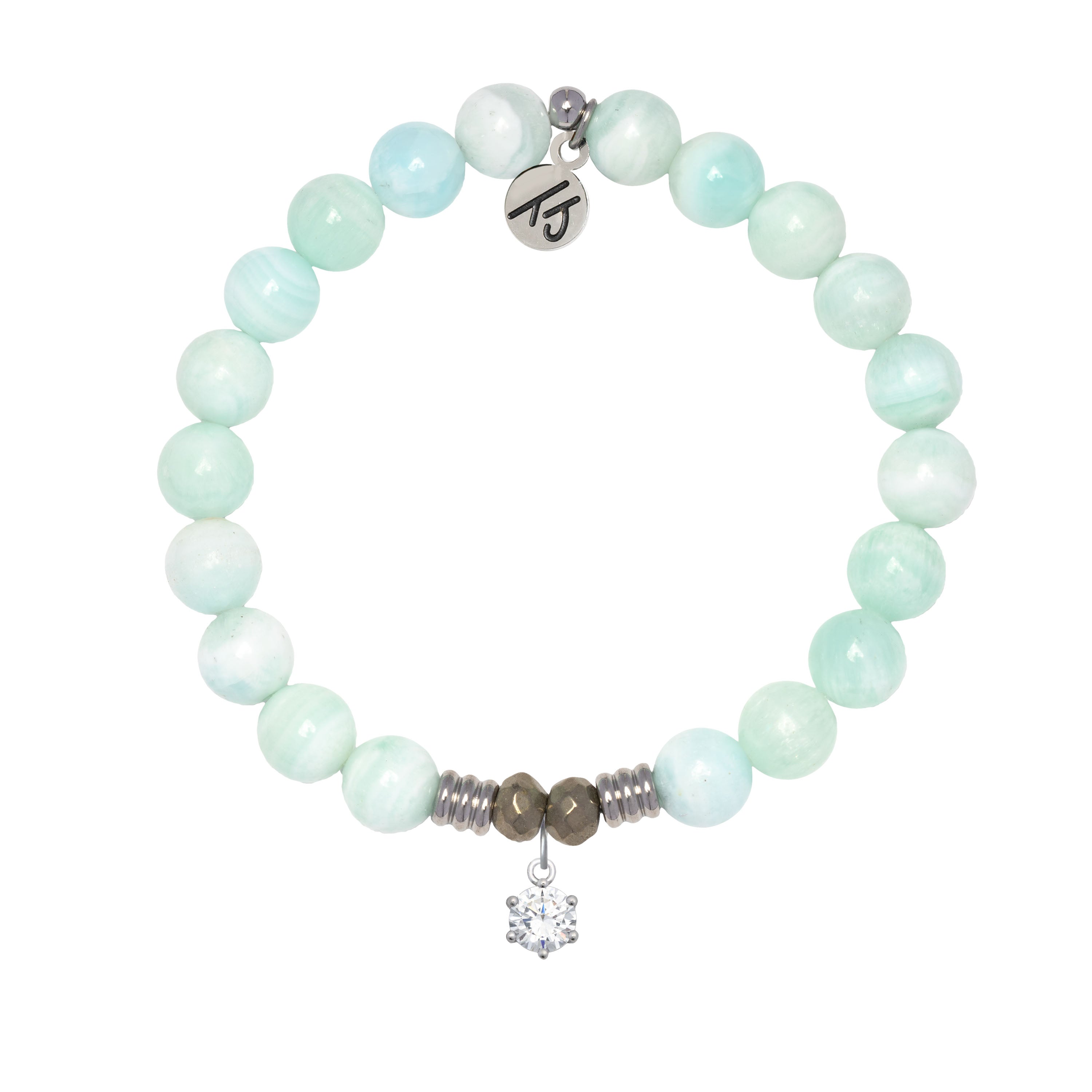 Hemimorphite Gemstone Bracelet with Shine Like a Diamond Sterling Silver Charm