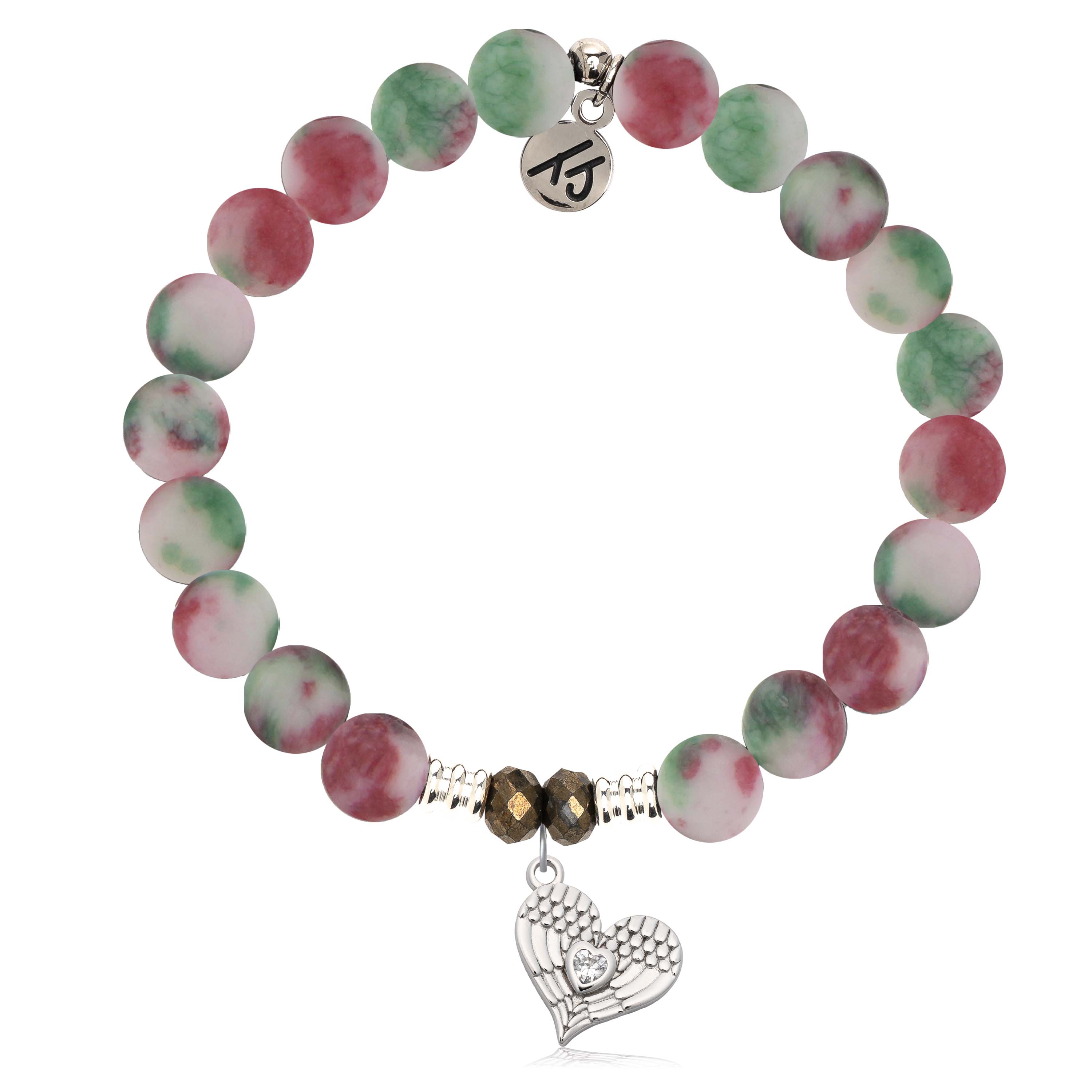 Holiday Jade Gemstone Bracelet with Angel Love Sterling Silver Charm