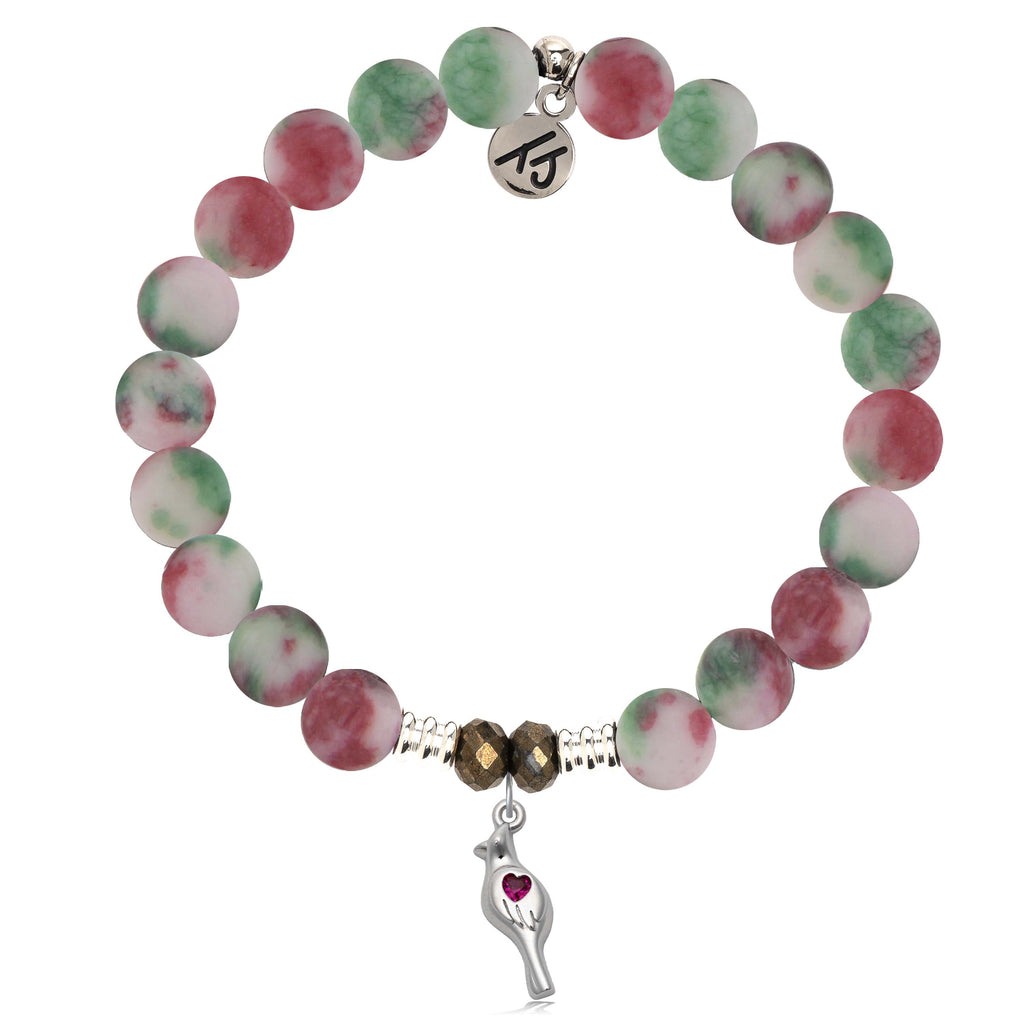 Holiday Jade Gemstone Bracelet with Cardinal CZ Sterling Silver Charm