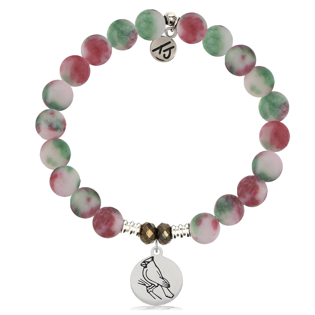 Holiday Jade Gemstone Bracelet with Cardinal Sterling Silver Charm