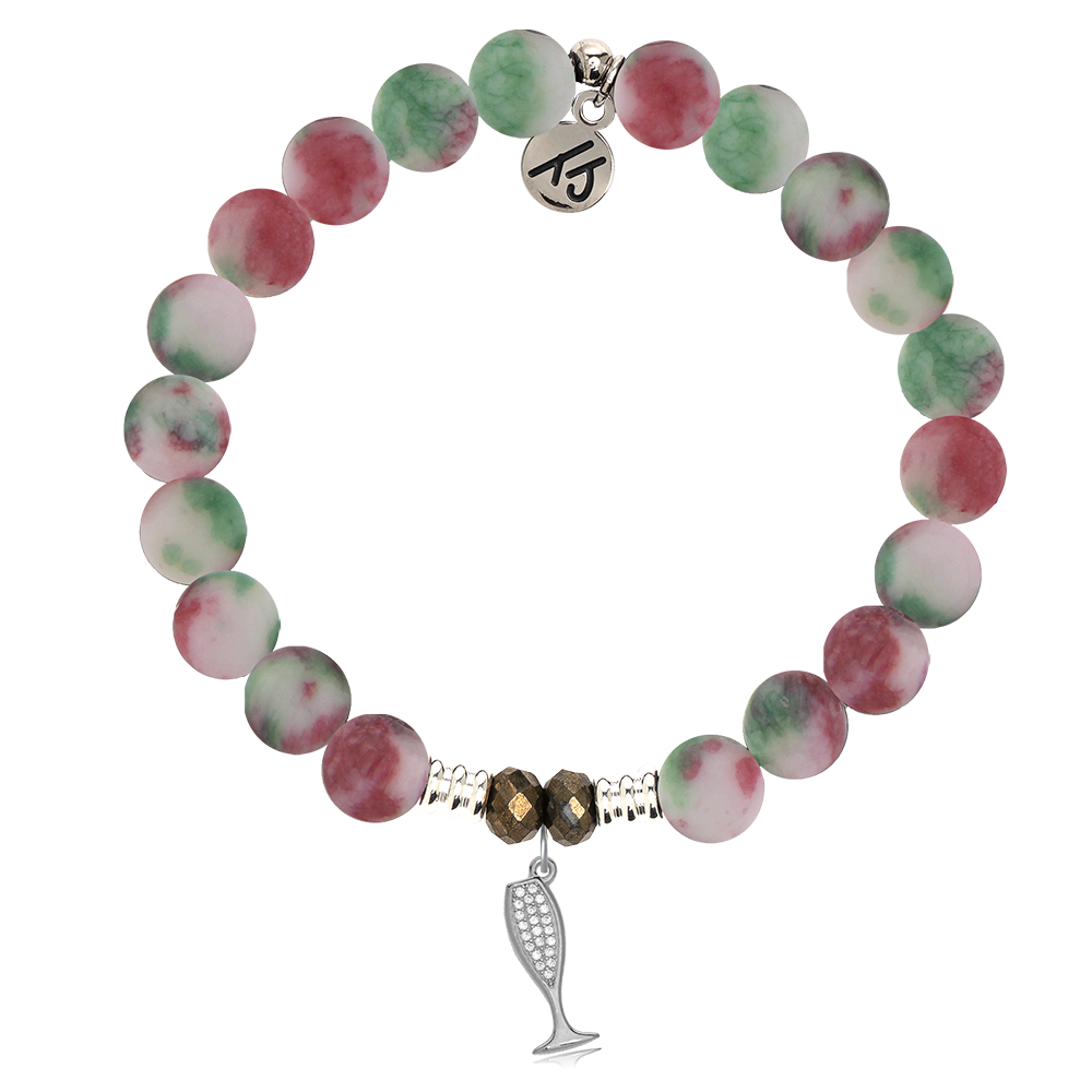 Holiday Jade Gemstone Bracelet with Cheers Sterling Silver Charm