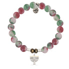Holiday Jade Gemstone Bracelet with Menorah Sterling Silver Charm