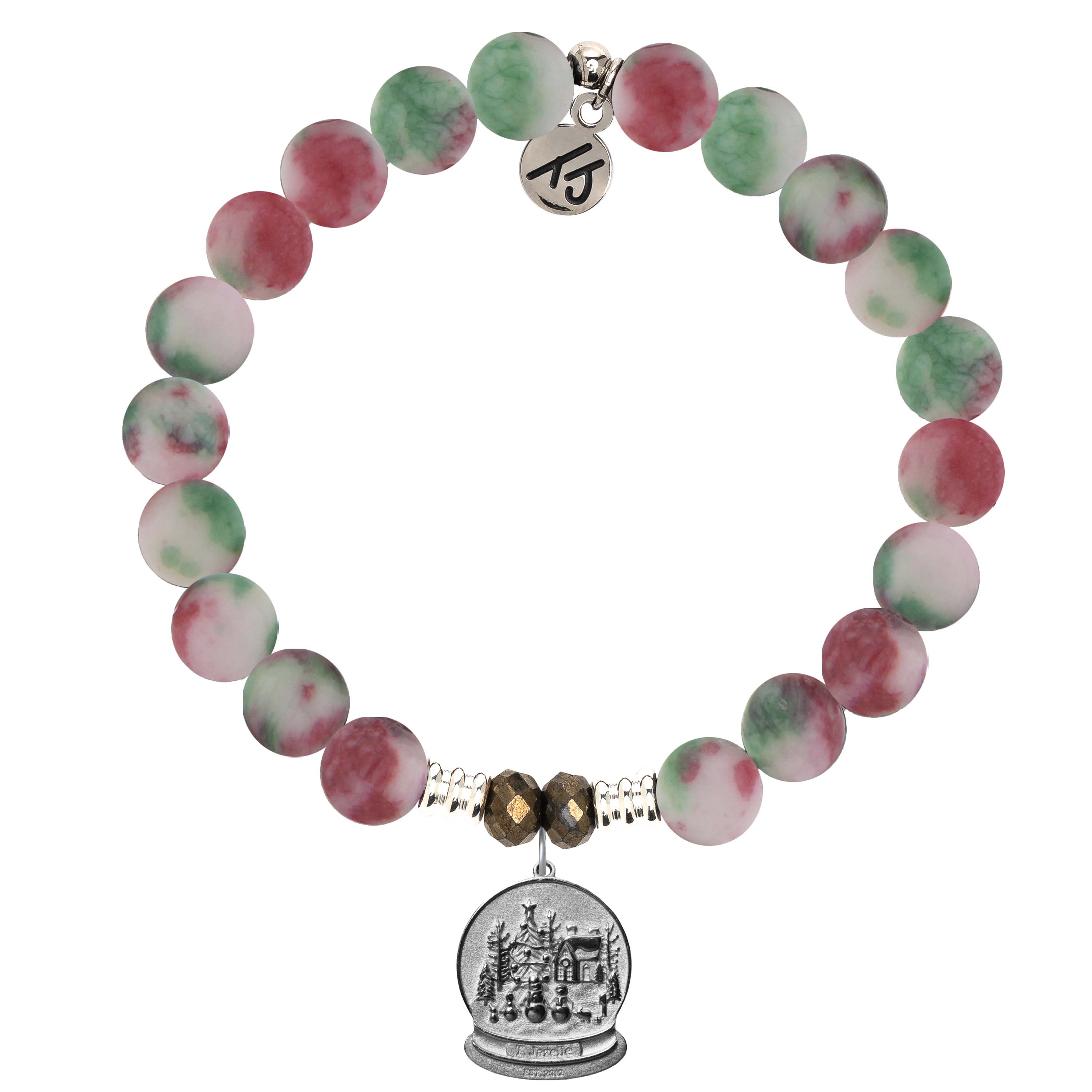 Holiday Jade Gemstone Bracelet with Winter Wonderland Sterling Silver Charm