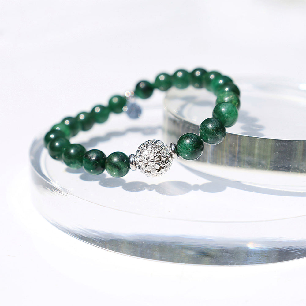 Hydrangea Collection- Green Kyanite Bracelet with Sterling Silver Hydrangea Bead