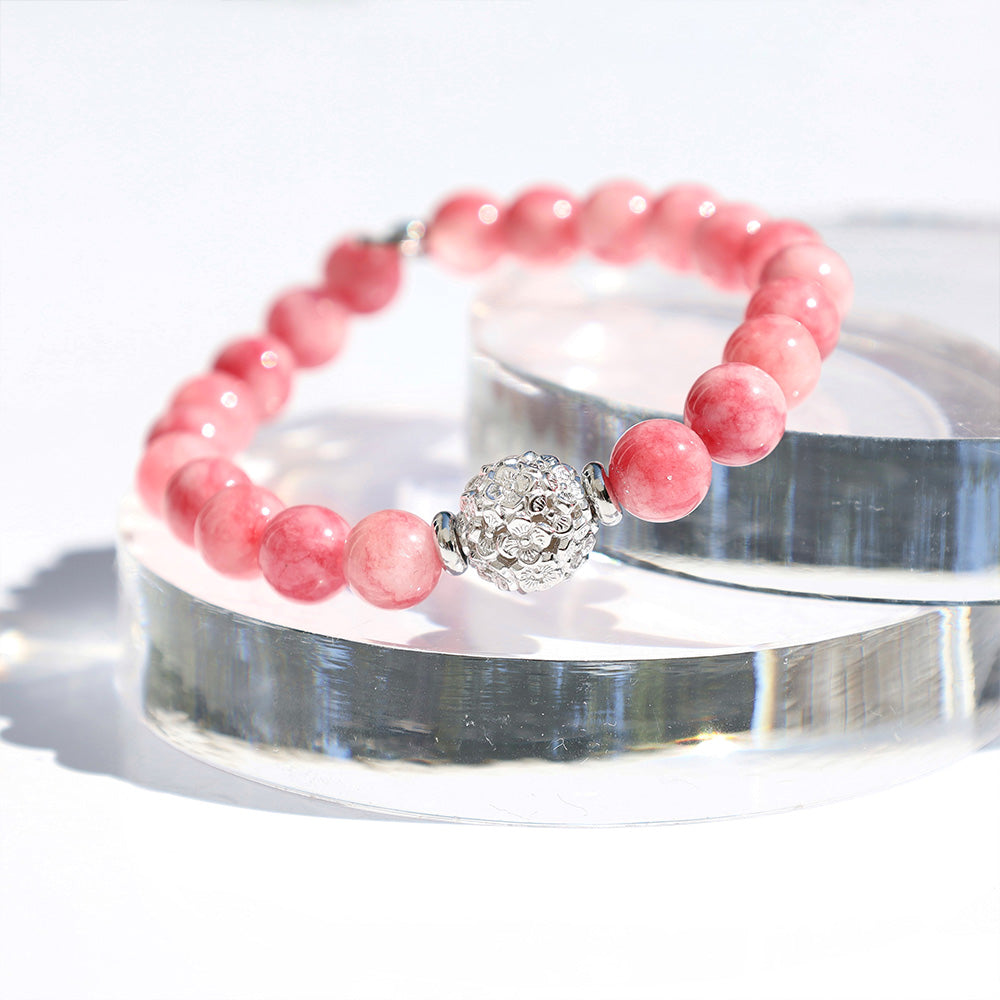 Hydrangea Collection- Pink Jade Bracelet with Sterling Silver Hydrangea Bead