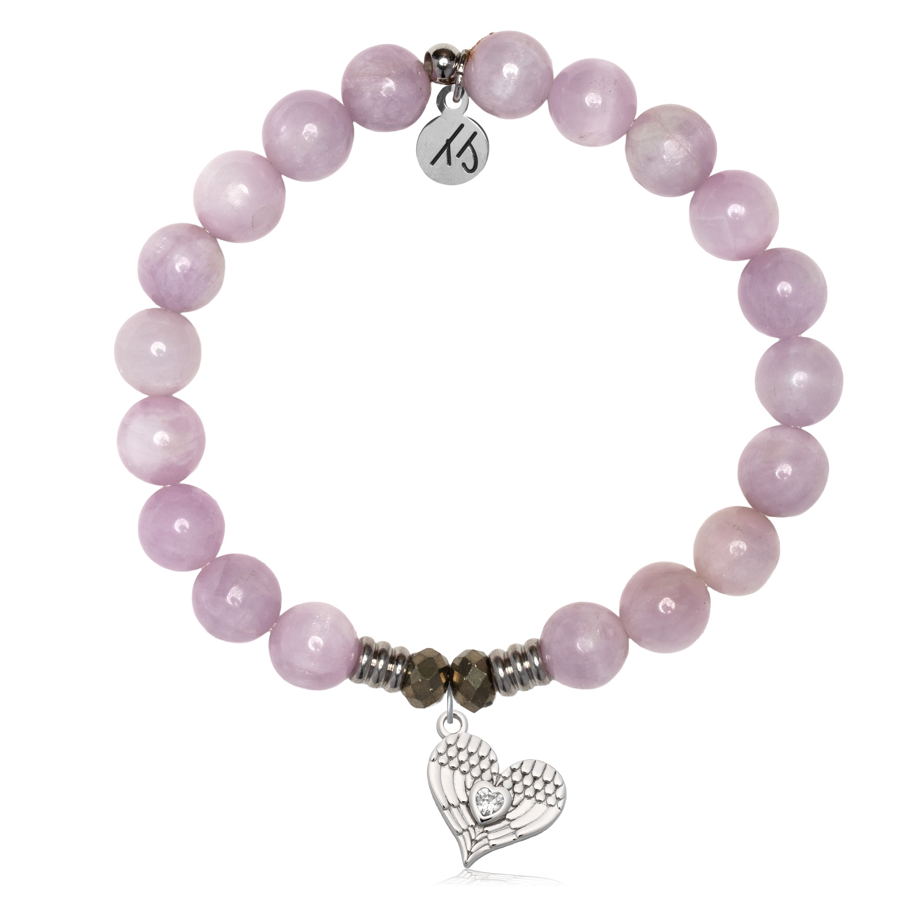 Kunzite Gemstone Bracelet with Angel Love Sterling Silver Charm