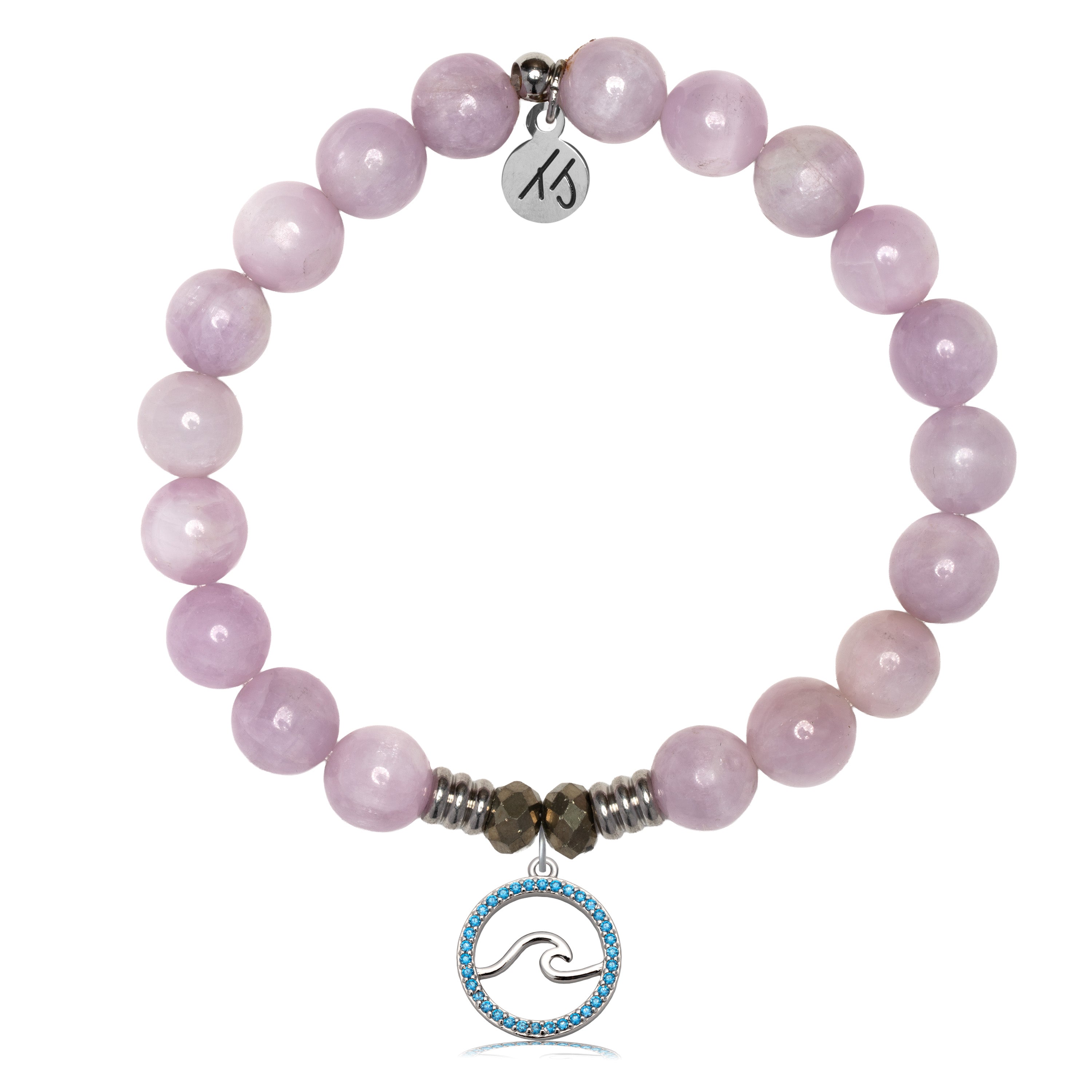 Kunzite Gemstone Bracelet with Serenity Wave Sterling Silver Charm