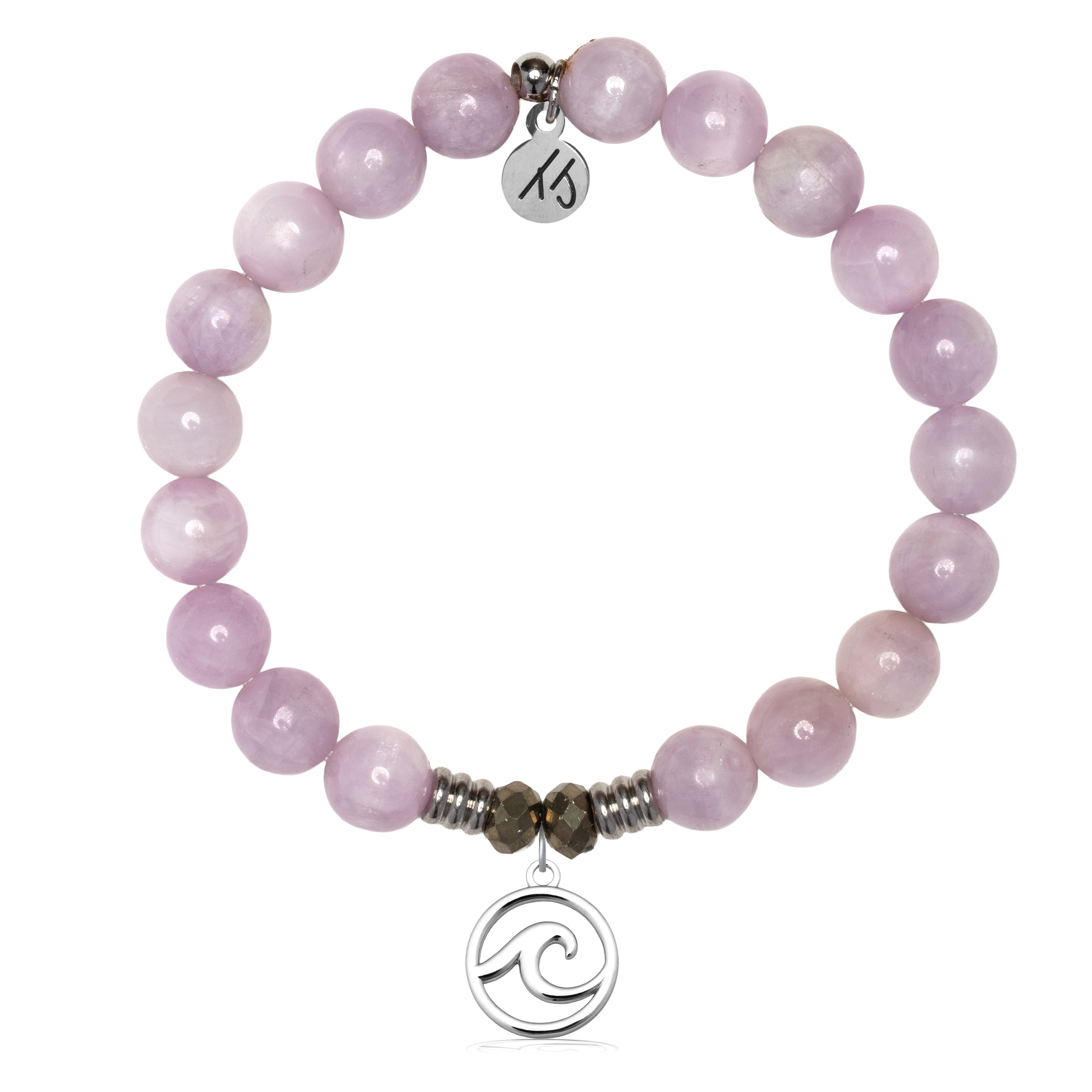 Kunzite Gemstone Bracelet with Wave Cutout Sterling Silver Charm