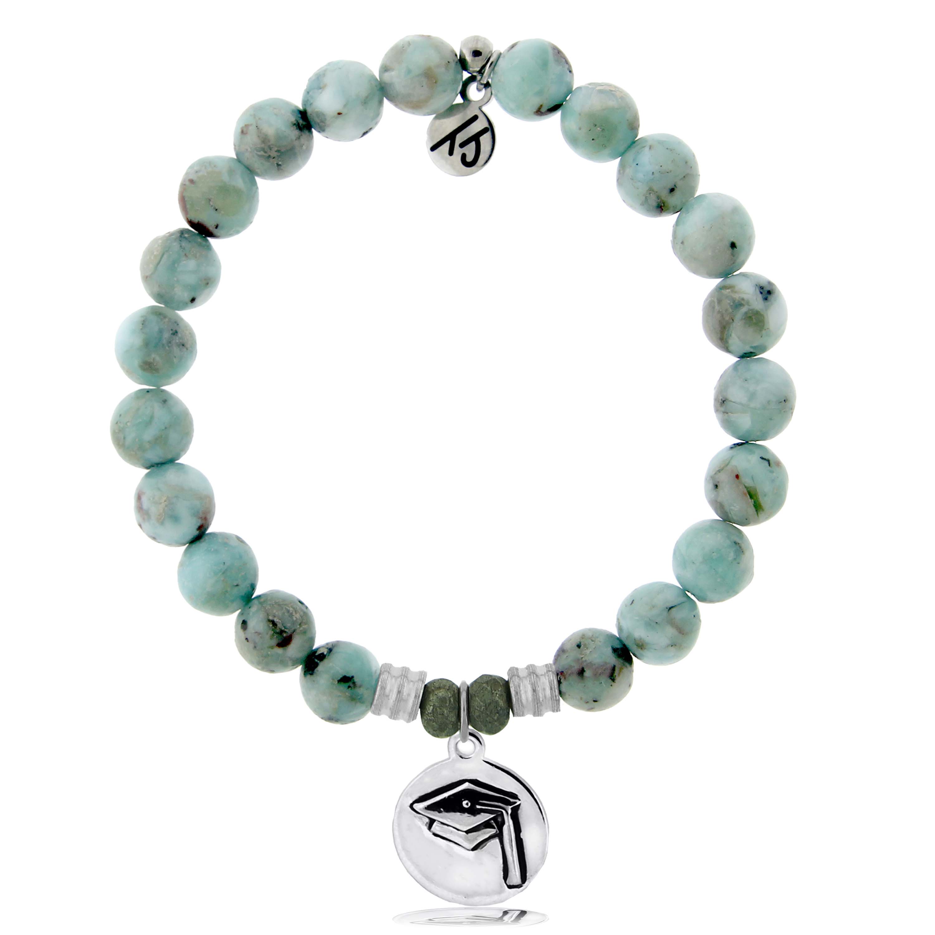 Larimar Bracelet with Grad Cap Sterling Silver Charm