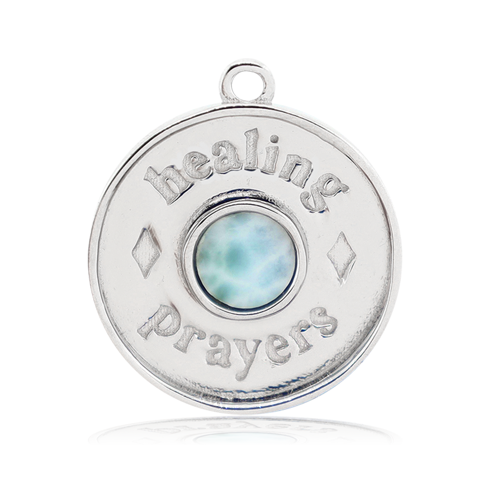Larimar Charm Collection: Blue Agate Stone Bracelet with Larimar Healing Prayers Sterling Silver Charm