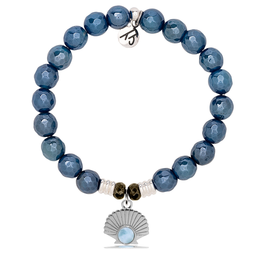 Larimar Charm Collection: Blue Agate Stone Bracelet with Larimar Seashell Sterling Silver Charm