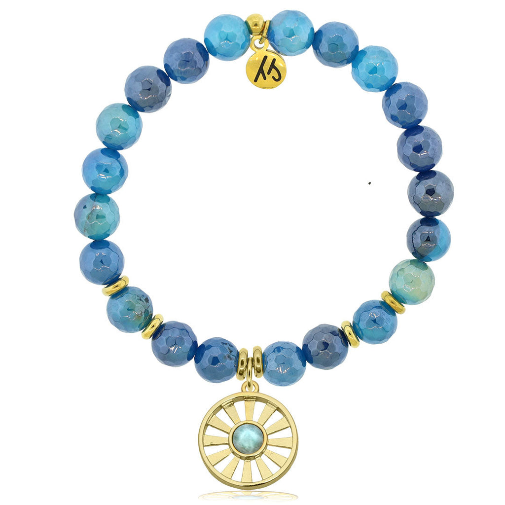 Larimar Charm Collection: Blue Agate Stone Bracelet with Larimar Sun Gold Charm