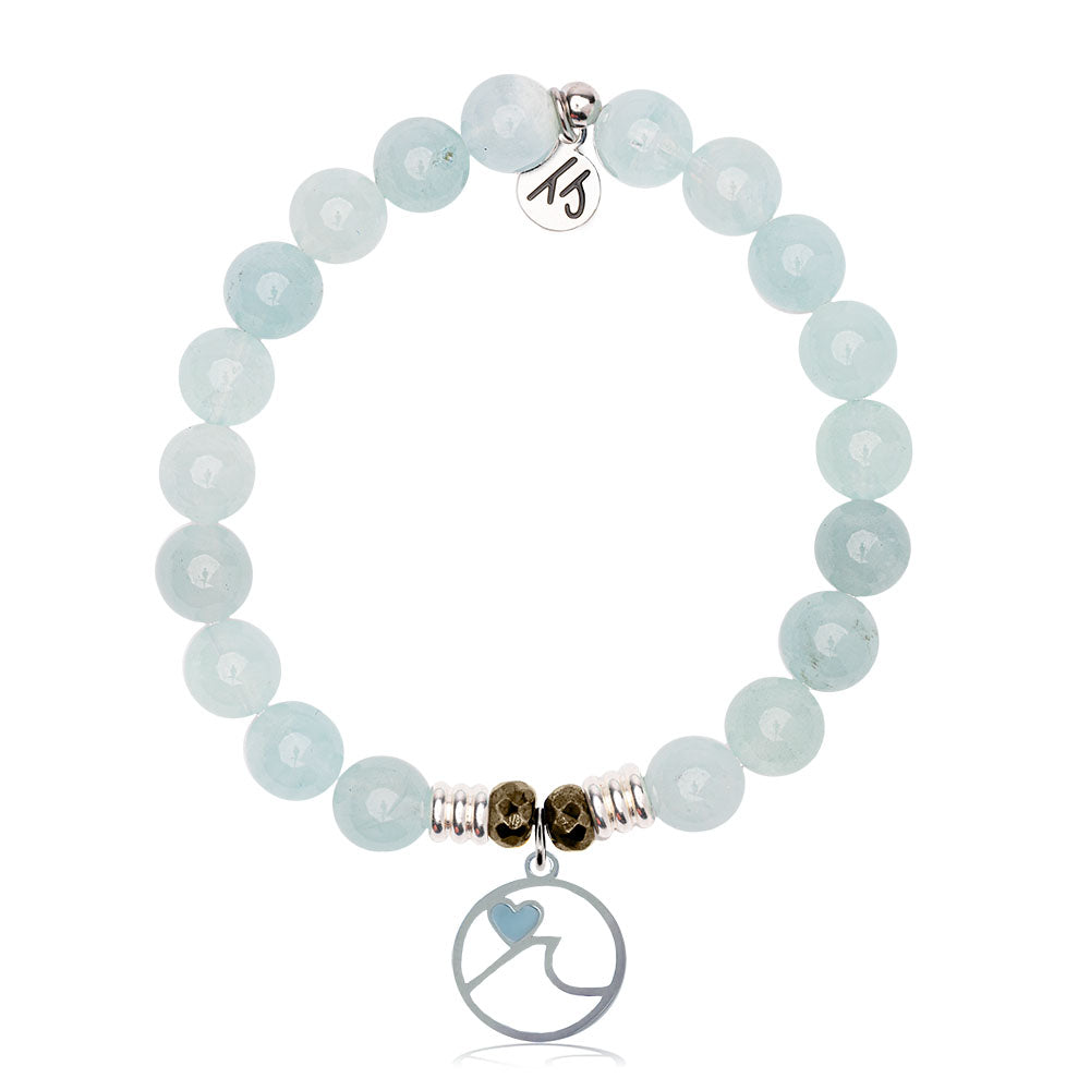 Larimar Charm Collection: Blue Aquamarine Gemstone Bracelet with Larimar Ocean Love Sterling Silver Charm