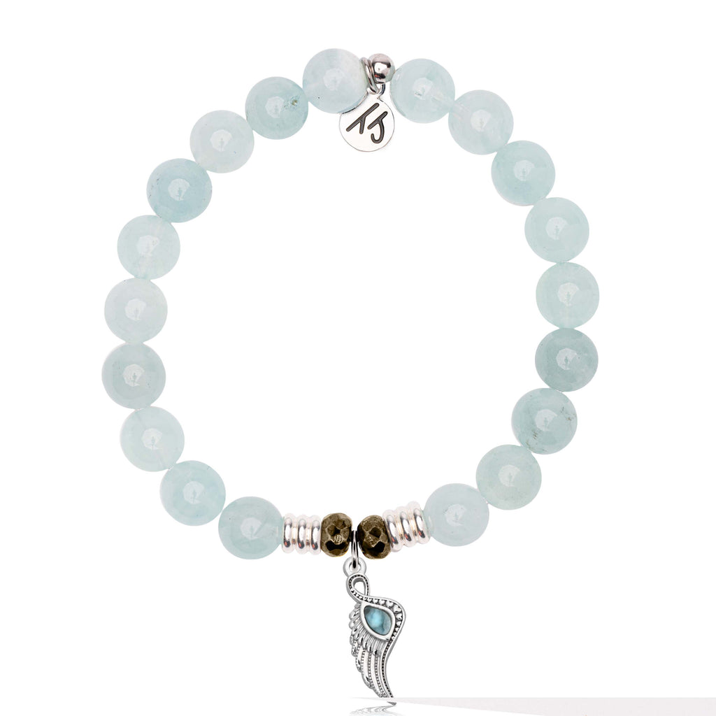 Larimar Charm Collection: Blue Aquamarine Stone Bracelet with Larimar Angel Blessings Sterling Silver Charm