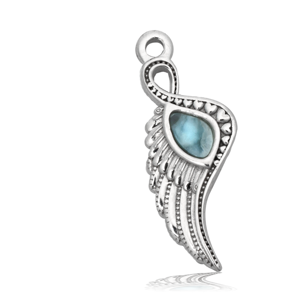 Larimar Charm Collection: Blue Aquamarine Stone Bracelet with Larimar Angel Blessings Sterling Silver Charm
