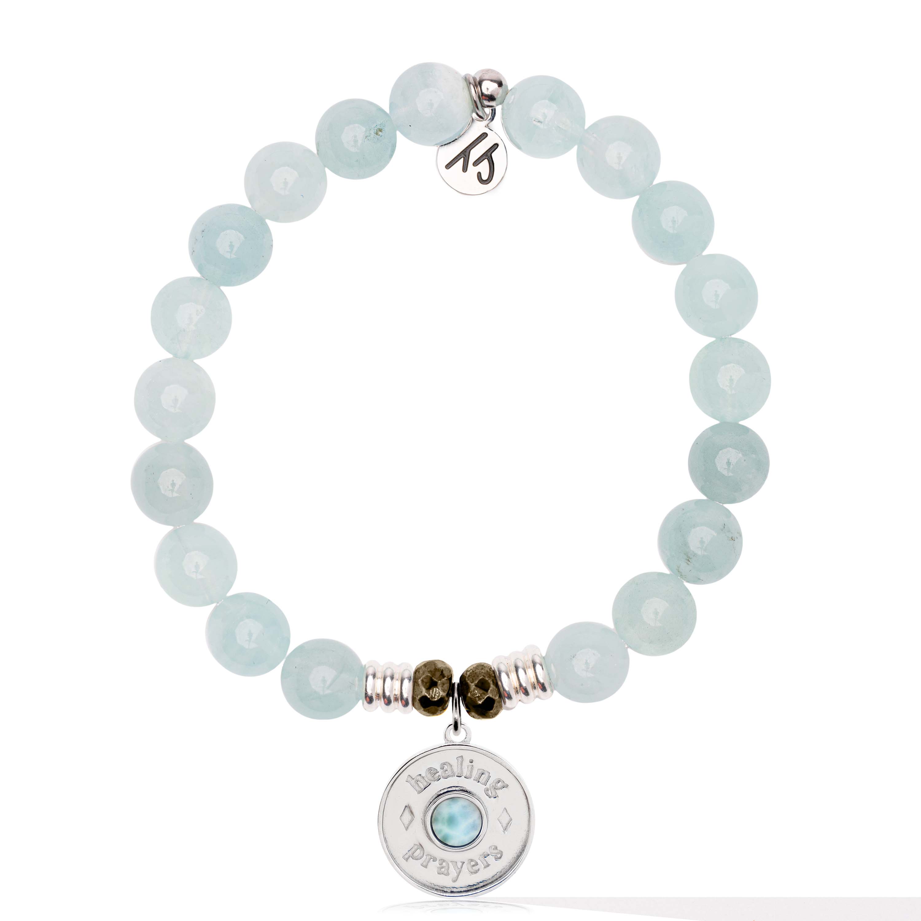 Larimar Charm Collection: Blue Aquamarine Stone Bracelet with Larimar Healing Prayers Sterling Silver Charm