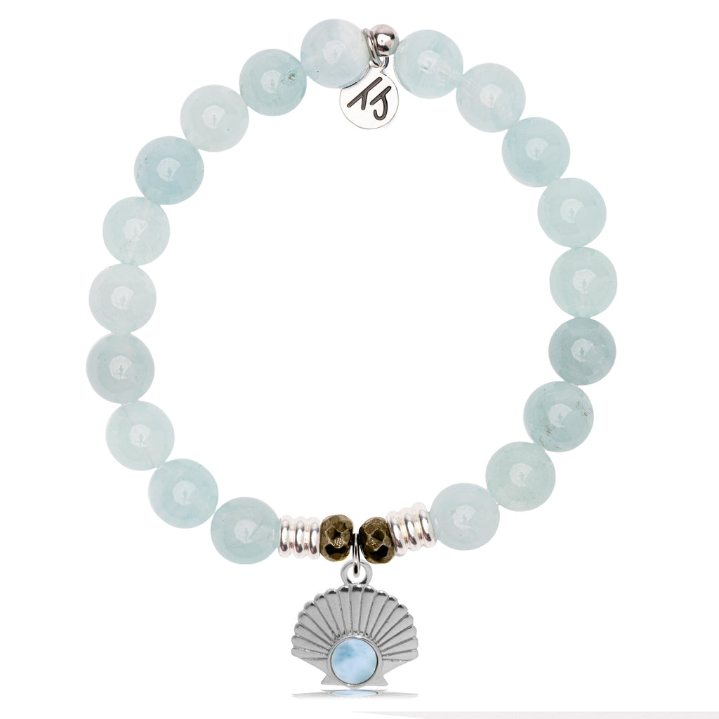 Larimar Charm Collection: Blue Aquamarine Stone Bracelet with Larimar Seashell Sterling Silver Charm