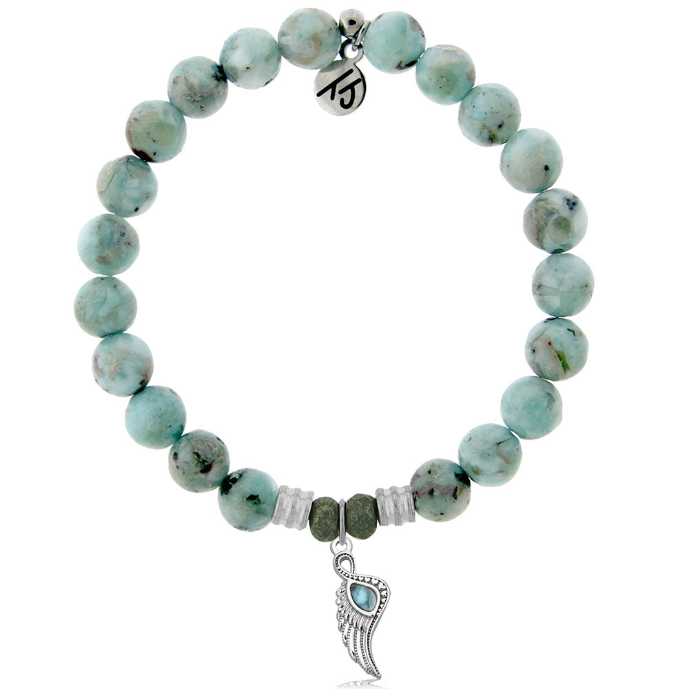 Larimar Charm Collection: Larimar Stone Bracelet with Larimar Angel Blessings Sterling Silver Charm