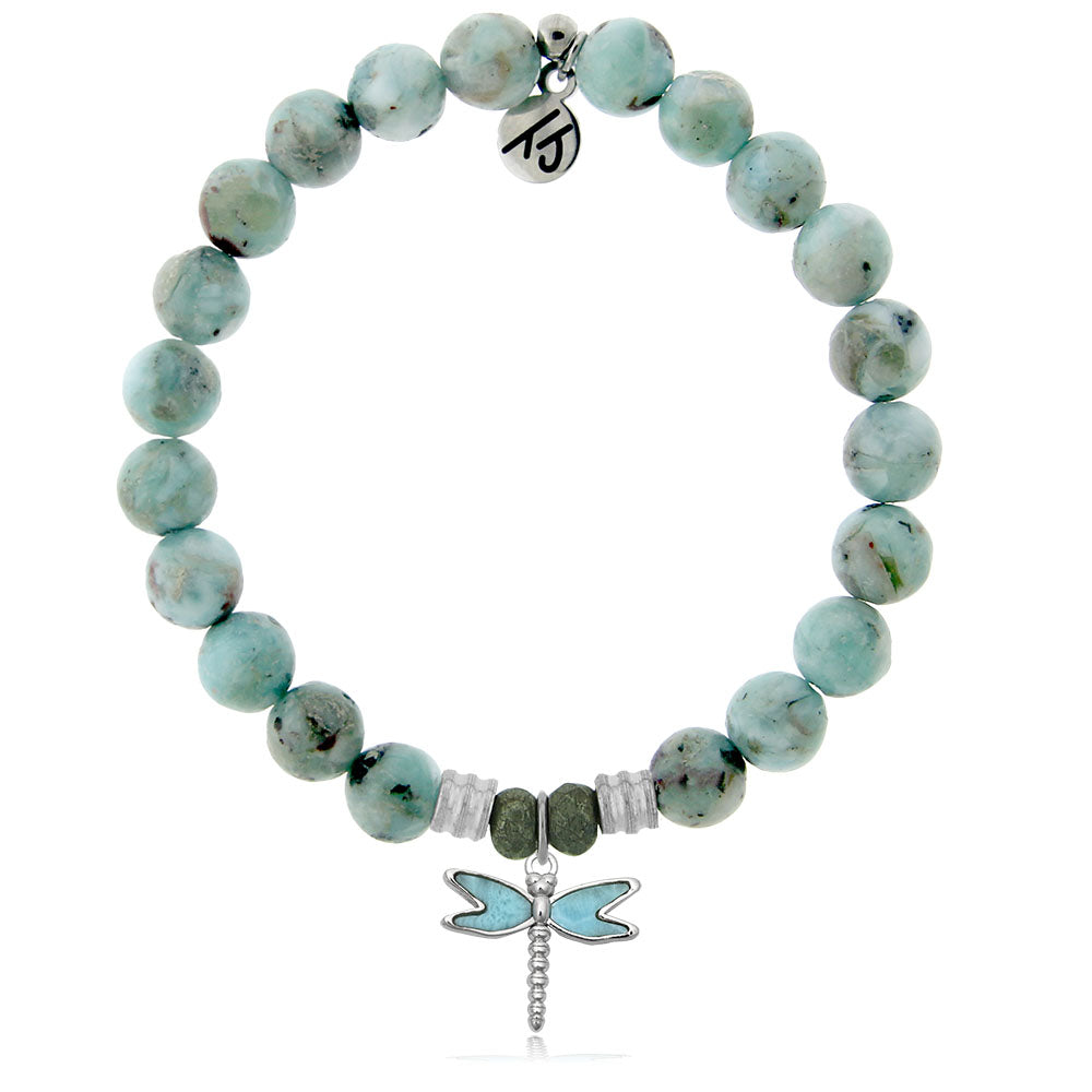 Larimar Charm Collection: Larimar Stone Bracelet with Larimar Dragonfly Sterling Silver Charm
