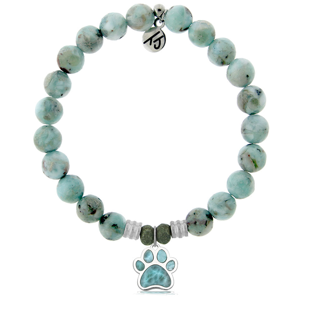 Larimar Charm Collection: Larimar Stone Bracelet with Larimar Paw Print Sterling Silver Charm