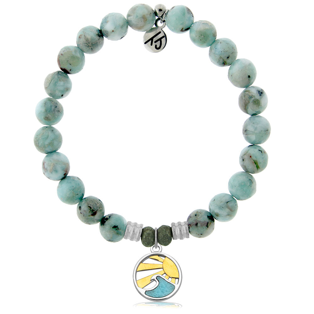 Larimar Charm Collection: Larimar Stone Bracelet with Larimar Rising Sun Sterling Silver Charm