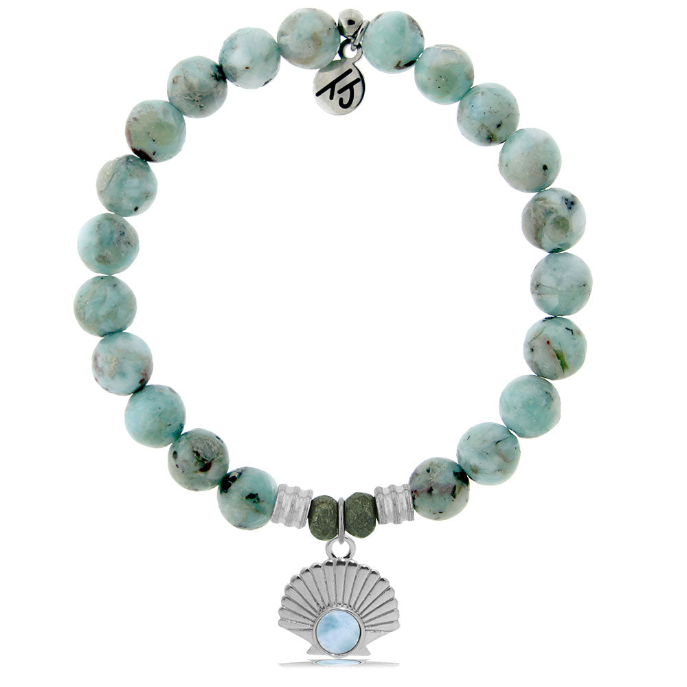Larimar Charm Collection: Larimar Stone Bracelet with Larimar Seashell Sterling Silver Charm