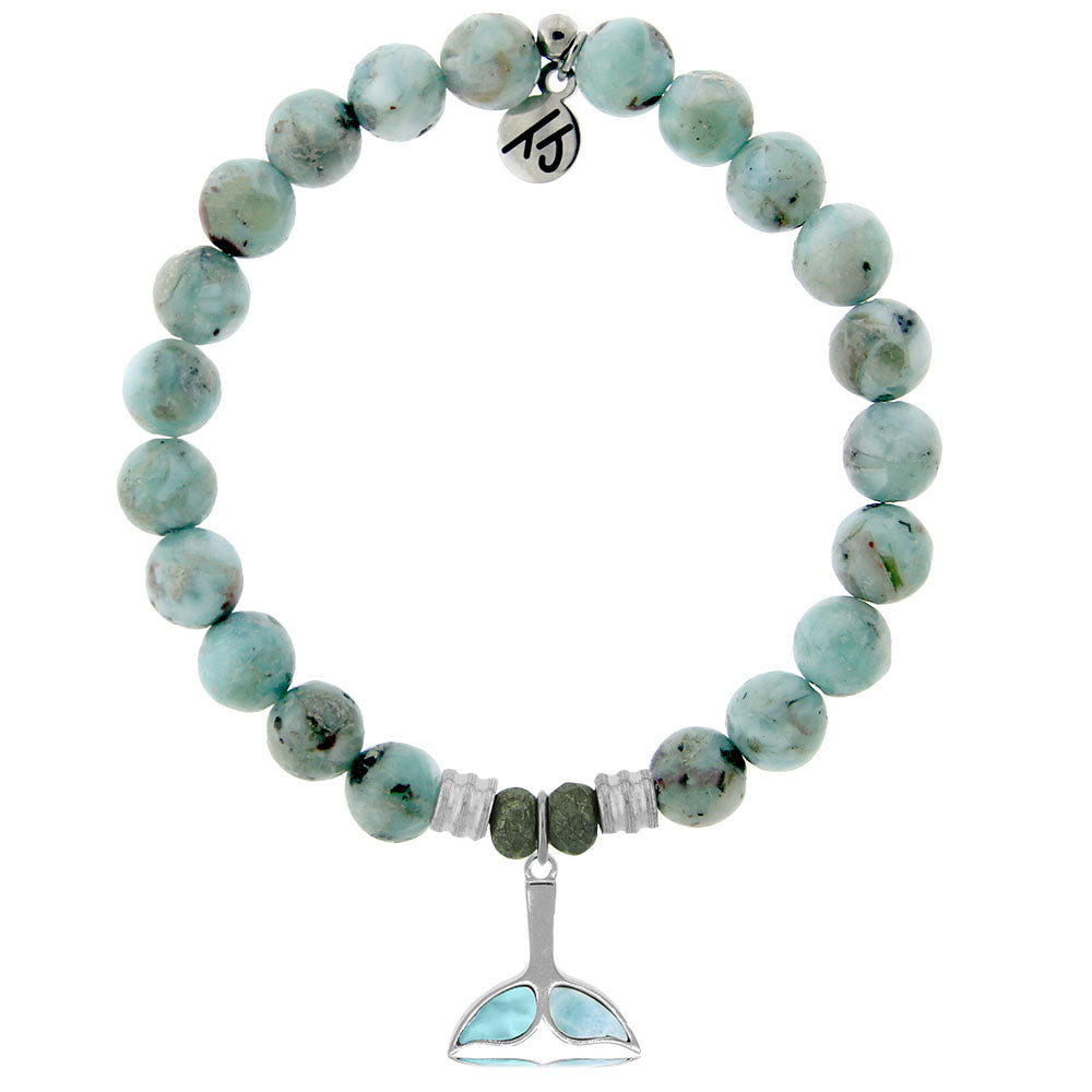 Larimar Charm Collection: Larimar Stone Bracelet with Larimar Whale Tail Sterling Silver Charm