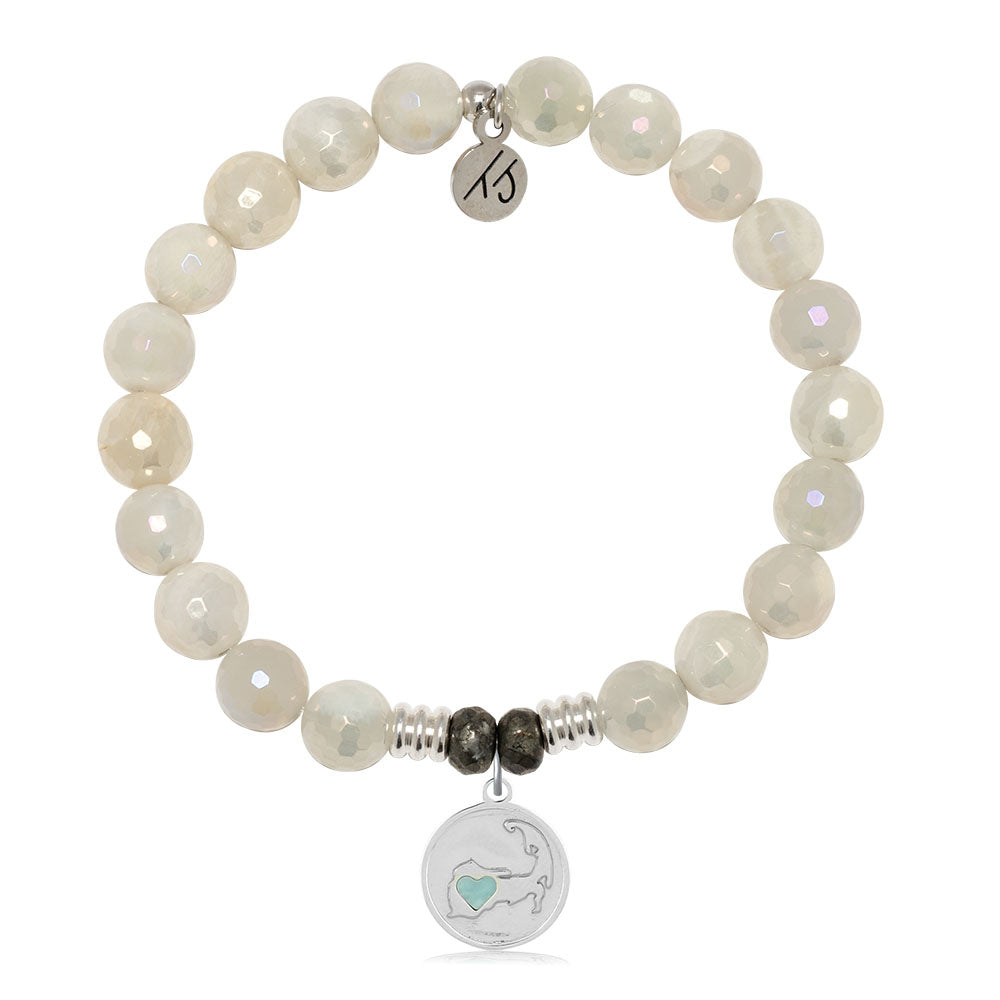 Larimar Charm Collection: Moonstone Gemstone Bracelet with Larimar Cape Cod Sterling Silver Charm