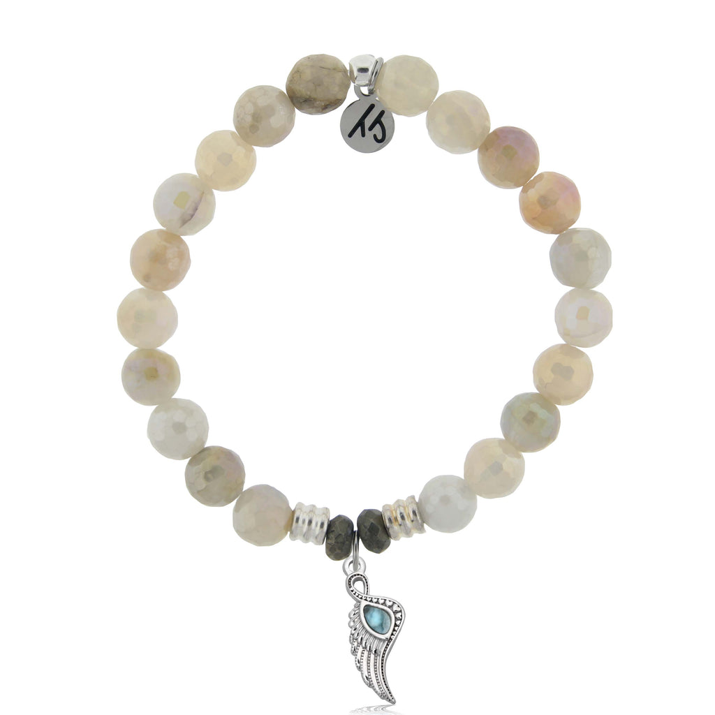 Larimar Charm Collection: Moonstone Stone Bracelet with Larimar Angel Blessings Sterling Silver Charm