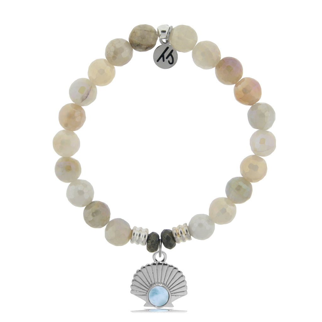 Larimar Charm Collection: Moonstone Stone Bracelet with Larimar Seashell Sterling Silver Charm